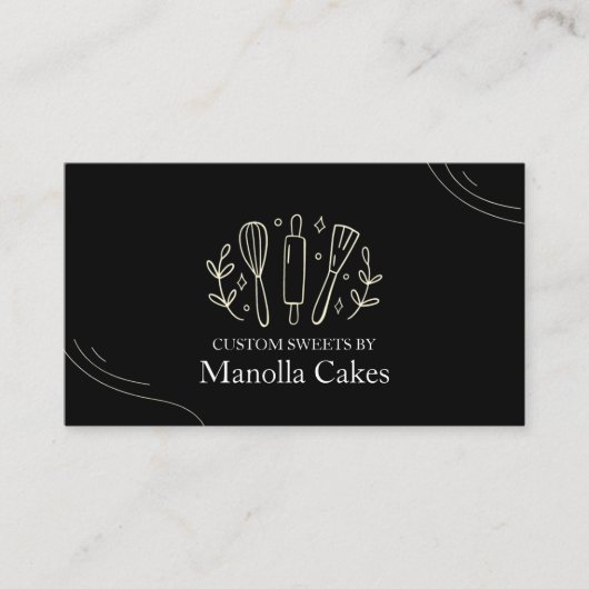 シンプル白黒カスタム料理ベーキング 名刺 (正面)