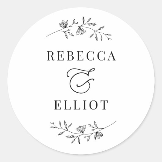 シンプル白黒カップル名クラシック丸 ラウンドシール (正面)