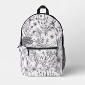 シンプル白黒カントリーフローラモノグラム プリントバックパック (正面)