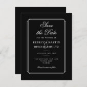 シンプル白黒クラシックのデコ・セーブ・ザ・デート 案内ポストカード (正面/裏面)