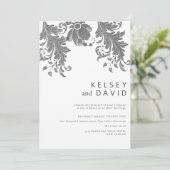 シンプル白黒グリッターフローラレ結婚ース 招待状 (スタンド正面)