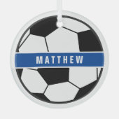 シンプル白黒サッカーサッカーモノグラム ガラスオーナメント (正面)