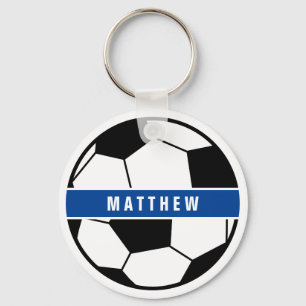 シンプル白黒サッカーサッカーモノグラム キーホルダー