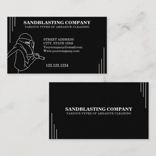 シンプル白黒サンドブラスト清掃 名刺 (正面/裏面)