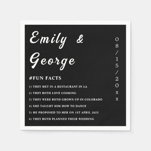 シンプル白黒シックおもしろいファクト結婚ズ スタンダードカクテルナプキン (正面)