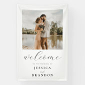 シンプル白黒シック写真の結婚歓迎 横断幕 (縦)