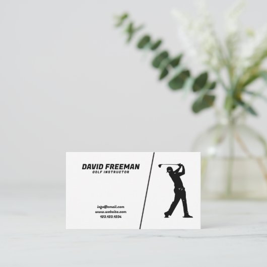 シンプル白黒スイングゴルフインストラクター 名刺 (スタンド正面)