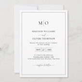 シンプル白黒スクウェア縁どモノグラ結婚ム 招待状 (正面)
