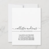 シンプル白黒スクリプトジュエリー気にカード ノートカード (裏面)