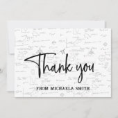 シンプル白黒スクリプト数学卒業 サンキューカード (正面)