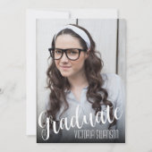 シンプル白黒スクリプト4写真の卒業 招待状 (正面)