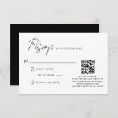 シンプル白黒スクリプトQRコー結婚ド 出欠カード (正面/裏面)