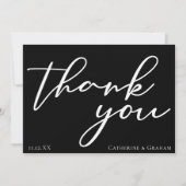 シンプル白黒スクリプモダント冬の結婚式 サンキューカード (正面)