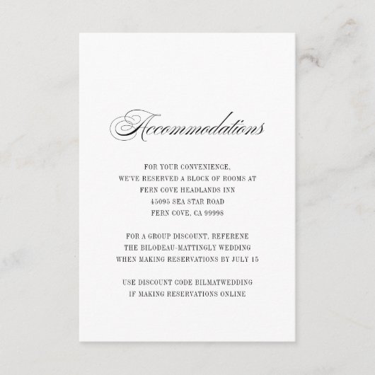 シンプル白黒スクリプ結婚トの宿泊 エンクロージャーカード (正面)