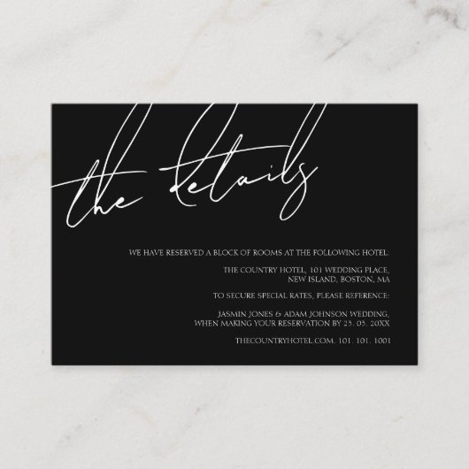 シンプル白黒スクリプ結婚トの詳細 エンクロージャーカード (正面)