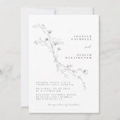 シンプル白黒スケッチフローラ結婚の 招待状 (正面)