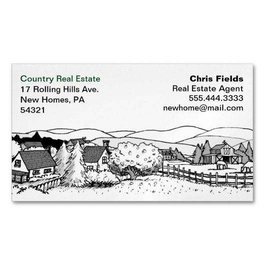 シンプル白黒スケッチ|国のシーン マグネット名刺 (正面)