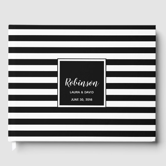 シンプル白黒ストライプの結婚ズゲストブック ゲストブック (正面)