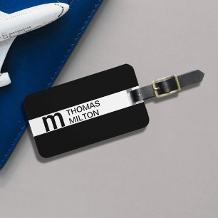 シンプル白黒ストライプモノグはっきりしたラム ラゲッジタグ