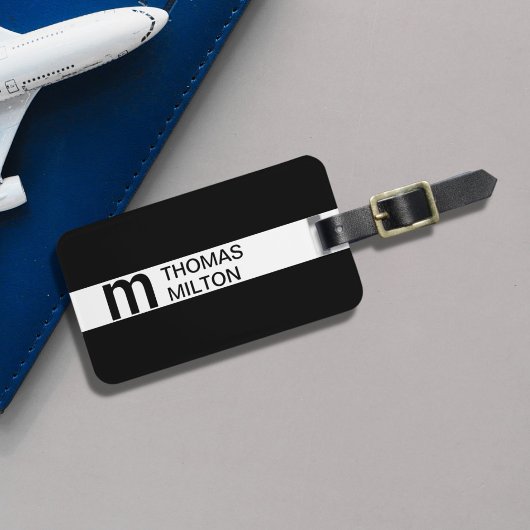 シンプル白黒ストライプモノグはっきりしたラム ラゲッジタグ