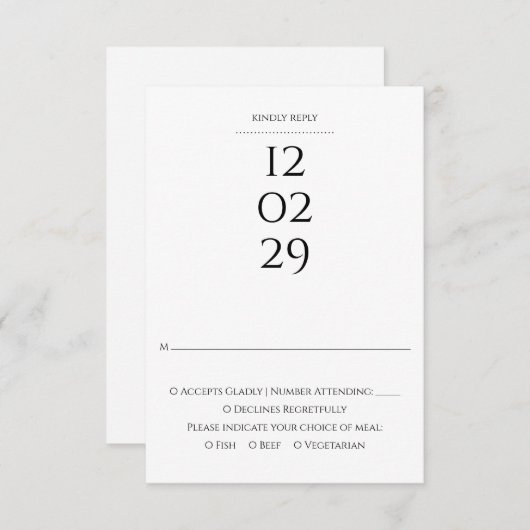 シンプル白黒スペシャルデー結婚ト 出欠カード (正面/裏面)