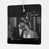 シンプル白黒スメリープ結婚したト写真 セラミックオーナメント (左)