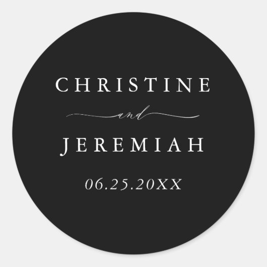 シンプル白黒スモダンクリッ結婚プの ラウンドシール (正面)