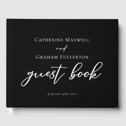 シンプル白黒タイポグラフィシックモダン結婚ス ゲストブック (正面)
