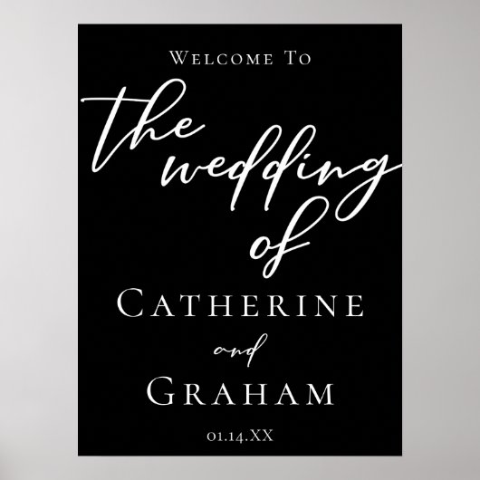 シンプル白黒タイポグラフィシック結婚ズウェルカム ポスター (正面)