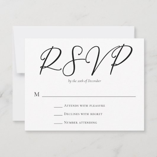 シンプル白黒タイポグラフィフォーマル結婚s 出欠カード (正面)