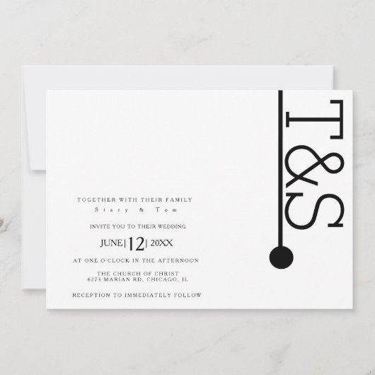 シンプル白黒タイポグラフィ線はっきりした結婚の 招待状 (正面)