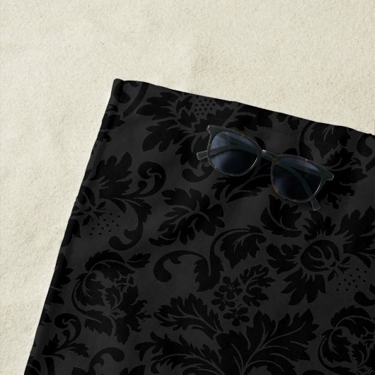 シンプル白黒ダマスクピンクストライプ色 ビーチタオル (インサイチュ)