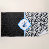 シンプル白黒ダマスク ビーチタオル (正面)