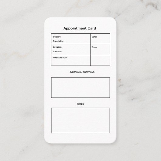 シンプル白黒ドクターアポイントメントカード 予約カード (正面)