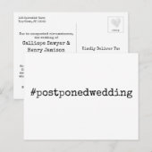 シンプル白黒ハッシュタグ延期結婚の ポストカード (正面/裏面)