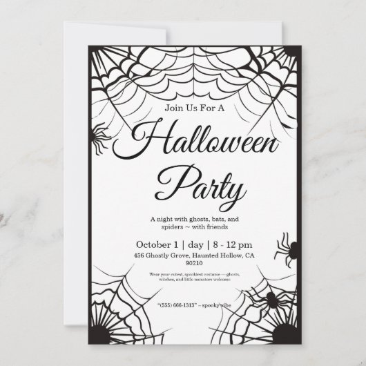 シンプル白黒ハロウィーン招待状 招待状 (正面)