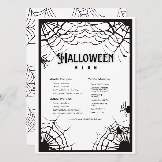 シンプル白黒ハロウィーン メニュー (正面/裏面)