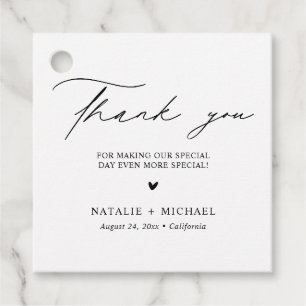 シンプル白黒ハートパーソナライズされた結婚の フェイバータグ