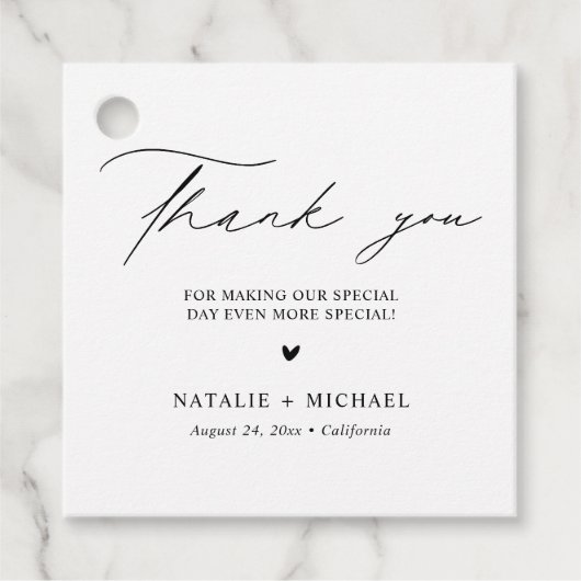 シンプル白黒ハートパーソナライズされた結婚の フェイバータグ