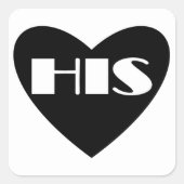 シンプル白黒ハート彼のシールのラベル スクエアシール (正面)