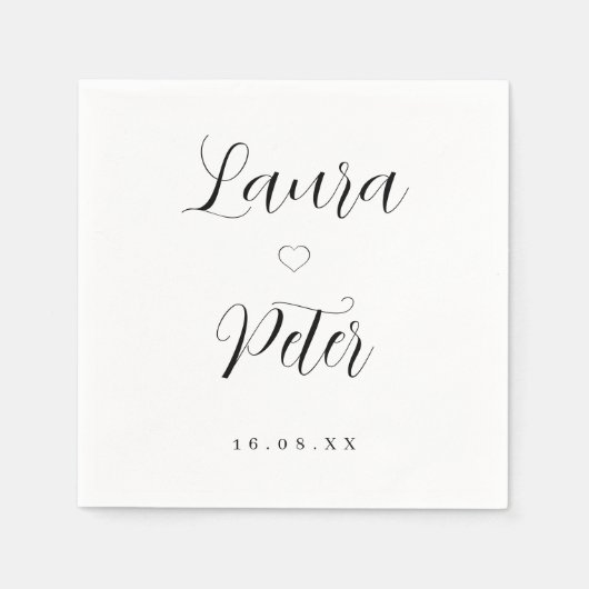 シンプル白黒ハート結婚ズ スタンダードカクテルナプキン (正面)