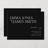 シンプル白黒バジェット結婚式招待状 インビテーションポストカード (正面/裏面)