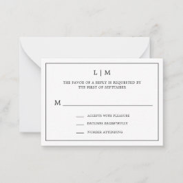 シンプル白黒バジェット結婚式RSVP ノートカード