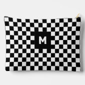 シンプル白黒パタ市松模様にーンモノグラム アクセサリーポーチ (裏面)