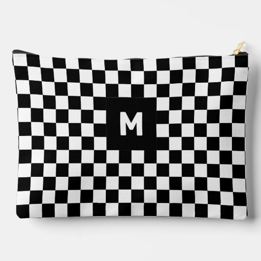 シンプル白黒パタ市松模様にーンモノグラム アクセサリーポーチ (裏面)