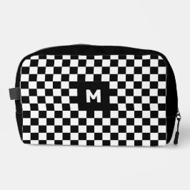 シンプル白黒パタ市松模様にーンモノグラム ドップキット