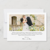 シンプル白黒フォトエレガントな結婚式 サンキューカード (裏面)