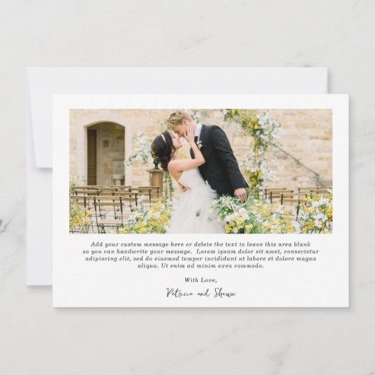 シンプル白黒フォトエレガントな結婚式 サンキューカード (裏面)