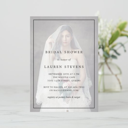 シンプル白黒フォトエレガントブライダルシャワー 招待状 (スタンド正面)