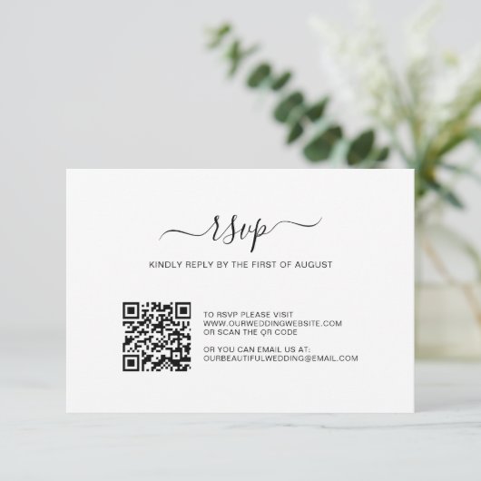 シンプル白黒フォトQRコード結婚 出欠カード (スタンド正面)